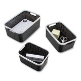 Open Lid Storage Bin, Assorted Sizes, Black-white, 3-pack