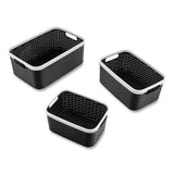 Open Lid Storage Bin, Assorted Sizes, Black-white, 3-pack