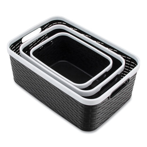Open Lid Storage Bin, Assorted Sizes, Black-white, 3-pack