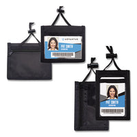 Id Badge Holder W-convention Neck Pouch, Horizontal, 4 X 2 1-4, Black, 12-pack