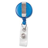 Translucent Retractable Id Card Reel, 34" Extension, Blue, 12-pack