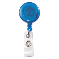 Translucent Retractable Id Card Reel, 34" Extension, Blue, 12-pack