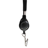 Lanyards With Retractable Id Reels, Clip Style, 34" Long, Black, 12-carton