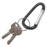 Carabiner Key Chains, Split Key Rings, Aluminum, Black, 10-pack