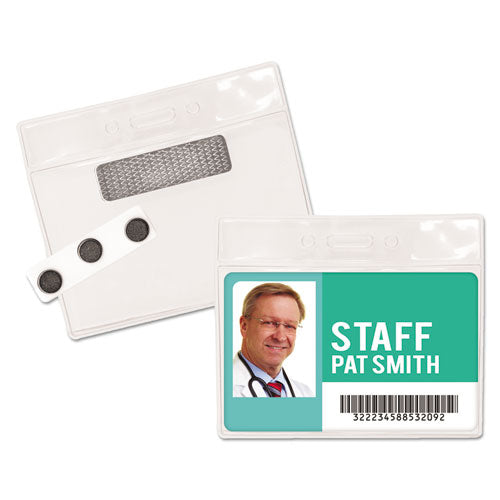 Magnetic-style Name Badge Kits, Horizontal, 4" X 3", Clear, 20-pack