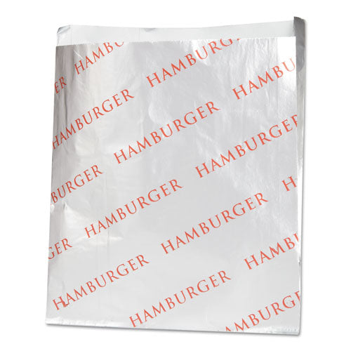 Foil Single-serve Bags, 6" X 6.5", Silver, Hamburger Design, 1,000-carton