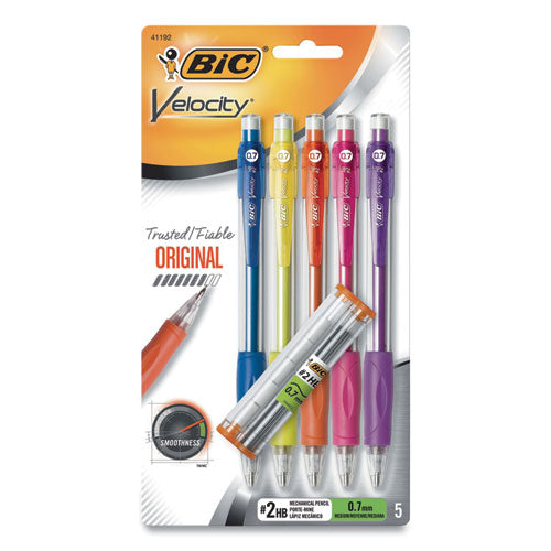Velocity Original Mechanical Pencil, 0.7 Mm, Hb (#2), Black Lead, Assorted Barrel Colors, 5-pack