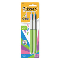 Retractable Ballpoint Pen, 1 Mm, Lime-pink-purple-turq Ink, Lime Barrel, 2-pack