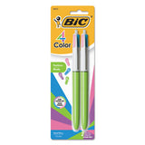 Retractable Ballpoint Pen, 1 Mm, Lime-pink-purple-turq Ink, Lime Barrel, 2-pack