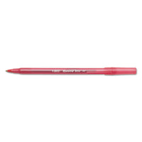 Round Stic Xtra Life Stick Ballpoint Pen, 1 Mm, Red Ink, Translucent Red Barrel, Dozen