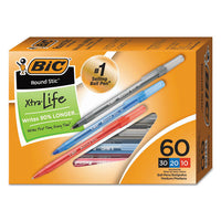 Round Stic Xtra Precision Stick Ballpoint Pen Value Pack, 1 Mm, Assorted Ink-barrel, 60-pack