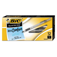 Round Stic Grip Xtra Comfort Stick Ballpoint Pen, 1.2mm, Black Ink, Gray Barrel, Dozen