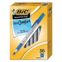 Round Stic Grip Xtra Comfort Stick Ballpoint Pen Value Pack, 1.2mm, Blue Ink, Gray Barrel, 36-pack