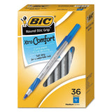 Round Stic Grip Xtra Comfort Stick Ballpoint Pen Value Pack, 1.2mm, Blue Ink, Gray Barrel, 36-pack