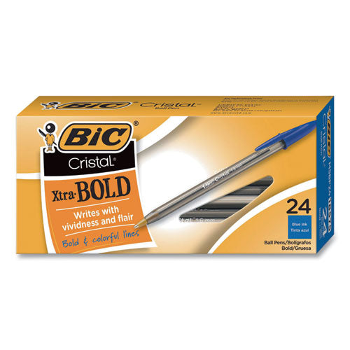 Cristal Xtra Bold Ballpoint Pen, Stick, Bold 1.6 Mm, Blue Ink, Clear Barrel, 24-pack