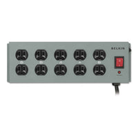 Metal Surgemaster Surge Protector, 10 Outlets, 15 Ft Cord, 885 Joules, Dark Gray