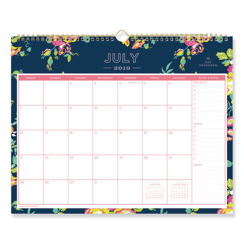 Day Designer Academic Year Wall Calendar, 15 X 12, Navy-floral, 2021-2022