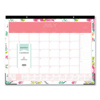 Day Designer Academic Year Desk Pad, 22 X 17, White Floral, 2020-2021