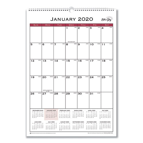 Classic Red Wall Calendar, 12 X 17, 2021