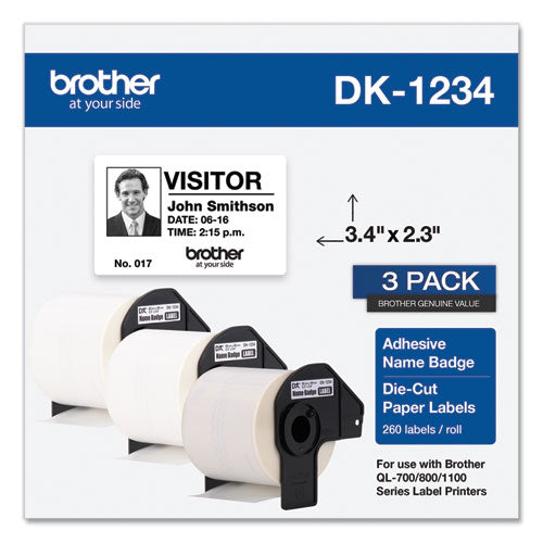 Die-cut Name Badge Labels, 2.3 X 3.4, White, 260-roll, 3 Rolls-pack