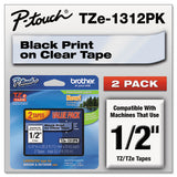Tze Standard Adhesive Laminated Labeling Tapes, 0.47" X 26.2 Ft, Black On Clear, 2-pack