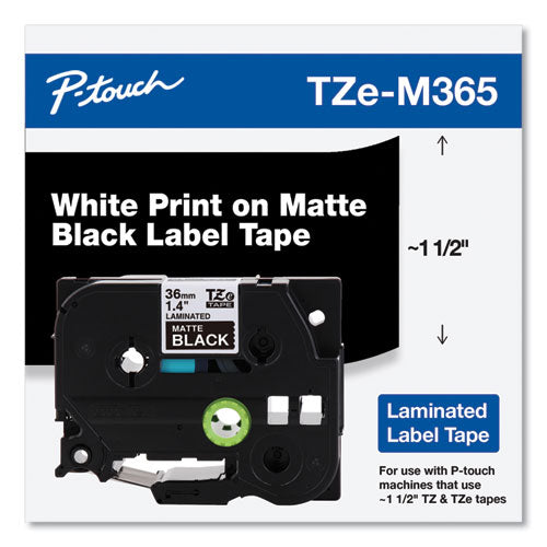 Tze Standard Adhesive Laminated Labeling Tape, 1.4" X 26.2 Ft, White On Matte Black