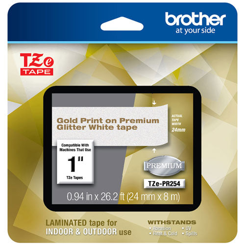 Tze Premium Laminated Tape, 0.94" X 26.2 Ft, Gold On White