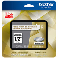 Tze Premium Laminated Tape, 0.47" X 26.2 Ft, White On Silver