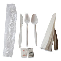 Mediumweight Cutlery Kit, Plastic Fork-spoon-knife-salt-pep-napkin, White, 250-carton