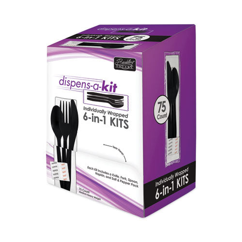 Dispens-a-kit, Individually Wrapped, Mediumweight, Knife-fork-spoon, Black, 75-box