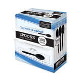 Dispens-a Spoon, Individually Wrapped, Mediumweight, Teaspoons, Black, 100-box