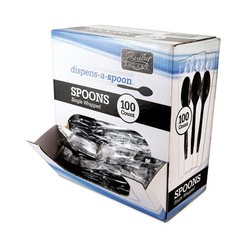 Dispens-a Spoon, Individually Wrapped, Mediumweight, Teaspoons, Black, 100-box