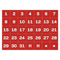 Interchangeable Magnetic Board Accessories, Calendar Dates, Red-white, 1" X 1"