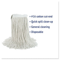 Cut-end Wet Mop Head, Cotton, #16, White, 12-carton