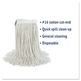 Cut-end Wet Mop Head, Cotton, #16, White, 12-carton