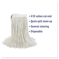 Cut-end Wet Mop Head, Cotton, White, #20, 12-carton