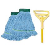 Looped-end Mop Kit, Medium, 60" Metal-polypropylene Handle, Blue-yellow