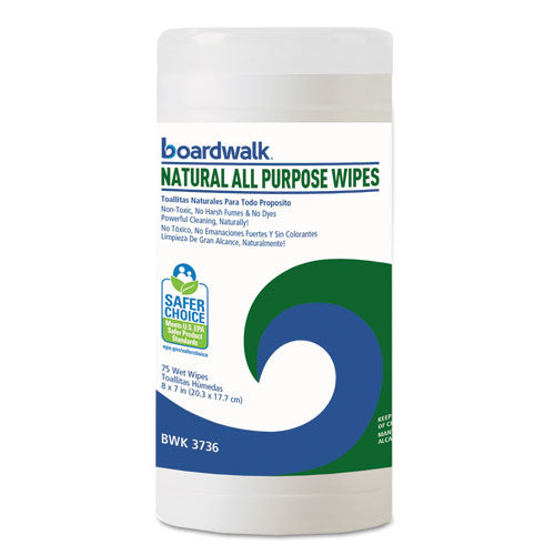 Natural All Purpose Wipes, 7 X 8, Unscented, 75 Wipes-canister, 6-carton