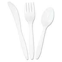 Three-piece Cutlery Kit, Fork-knife-teaspoon, Polypropylene, White, 250-carton