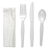 Four-piece Cutlery Kit, Fork-knife-napkin-teaspoon, Heavyweight, White, 250-carton