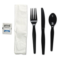 Six-piece Cutlery Kit, Condiment-fork-knife-napkin-teaspoon, Black, 250-carton