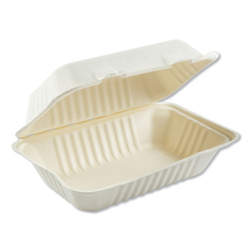 Bagasse Molded Fiber Food Containers, Hinged-lid, 1-compartment 9 X 6, White, 125-sleeve, 2 Sleeves-carton