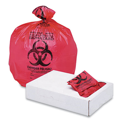 Linear Low Density Health Care Trash Can Liners, 16 Gal, 1.3 Mil, 24 X 32, Red, 250-carton