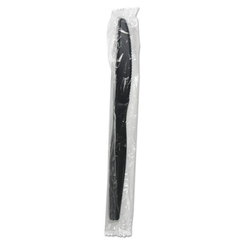 Heavyweight Wrapped Polystyrene Cutlery, Knife, Black, 1,000-carton