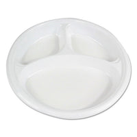 Hi-impact Plastic Dinnerware, Plate, 10" Dia., 3 Compartments, White, 500-carton