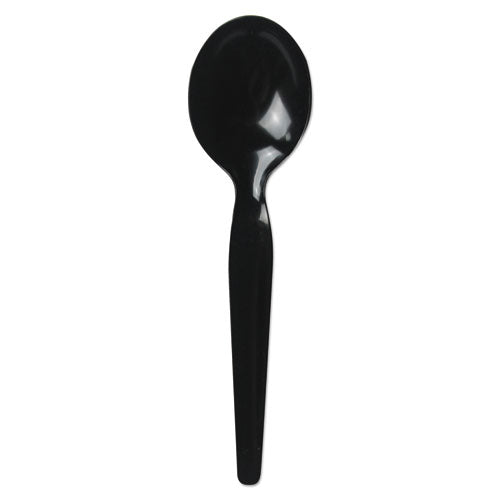 Heavyweight Polystyrene Cutlery, Soup Spoon, Black, 1000-carton