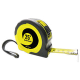 Easy Grip Tape Measure, 25 Ft, Plastic Case, Black And Yellow, 1-16" Graduations
