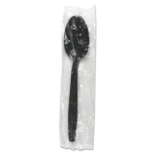 Heavyweight Wrapped Polypropylene Cutlery, Teaspoon, Black, 1,000-carton