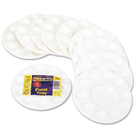 Round Plastic Paint Trays For Classroom, White, 10-pack