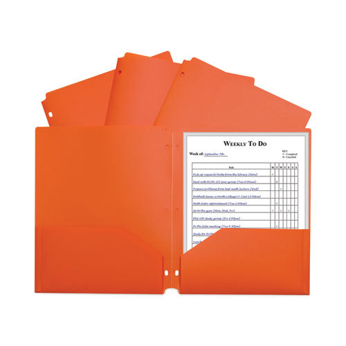Two-pocket Heavyweight Poly Portfolio Folder, 3-hole Punch, 11 X 8.5, Orange, 25-box